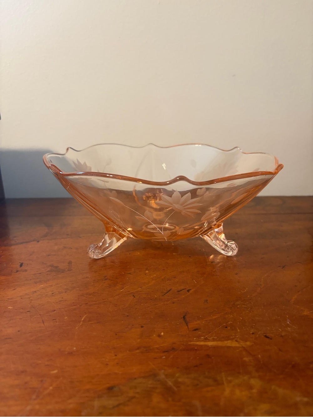 Vintage 1930s Lancaster Glass Co. "Jubilee" Pink Depression Glass 3-Footed Bowl